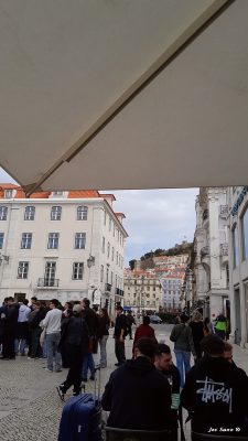 View towards Castelo de São Jorge, Lisbon Castle. Cafe A Tendinha Do Rossio