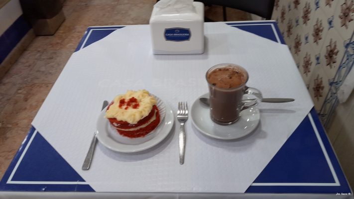 Warm chocolate and cherry layerc cake, Casa Brasileiran (photo blurred)